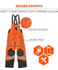 High-Visibility Insulated Bib Overalls With Thermal 160g Fill Weatherproof 300D Shell Windproof And Water-Resistant, XL