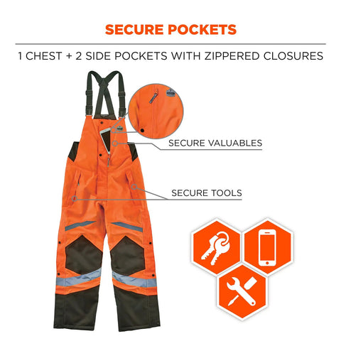 High-Visibility Insulated Bib Overalls With Thermal 160g Fill Weatherproof 300D Shell Windproof And Water-Resistant, XL