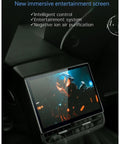 Slick Aftermarket Rear Seat Entertainment Screen For Tesla Model 3 And Model Y With 8.66 Inch HD touchscreen displaying entertainment content.