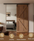 Ceiling Mount Box Rail Barn Door Hardware Kit For Single Door Applications installed in a modern room, supporting a wooden door.
