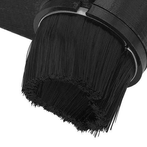Close-up of attachable 52mm particle guard boot for CNC router dust collection with handy brush maintenance tool.