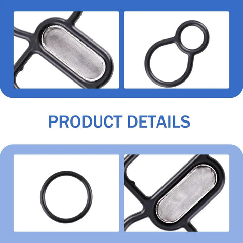 Honda Acura Oil Filter Housing Gasket Kit 3 Piece Set For Head Gasket And Filter Adapter Gaskets 15825-P8A-A01 36172-P8A-A01 91319-PR3-000 Compatible With Accord Odyssey Pilot MDX RDX RL Black components showing gasket rings and filters.