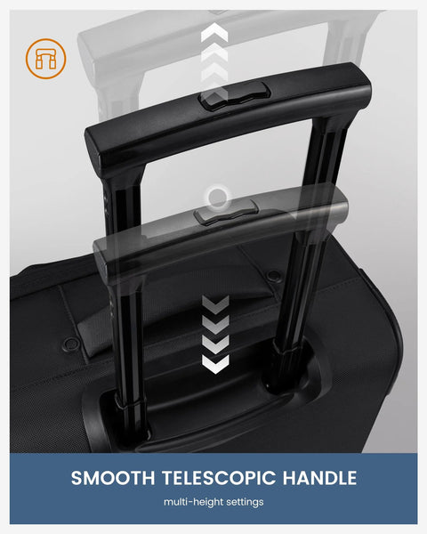 Lightweight Softside Carry On Luggage With 22x9x14 Inches Cabin Size, Spinner Wheels, featuring telescopic handle