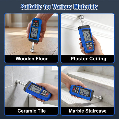 Rechargeable Pinless Moisture Meter For Drywall, Wood, Walls, And Masonry, Non Destructive Humidity Detector With 20 To 100 Mm Measuring Depth, Type C Charging, Pro Grade, Handy For Lumber, Concrete, And More, Blue used on wood, plaster, tile, and marble