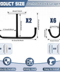 Diagram showing two Overhead Garage Storage Racks with Six J Hooks, dimensions for each rack, and easy installation guide.