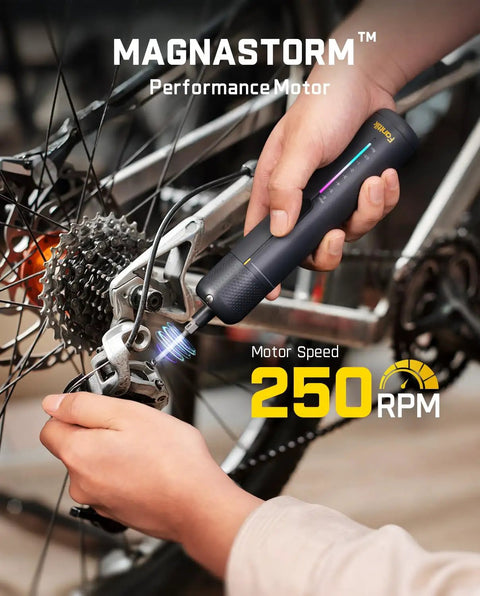 Professional Cordless Electric Screwdriver Kit Packing Serious Torque Punch And Precision Controls To Easily Tackle Furniture Assembly Computer Builds And Appliance Fixes Without Breaking A Sweat, using 250 RPM motor on bike repair.