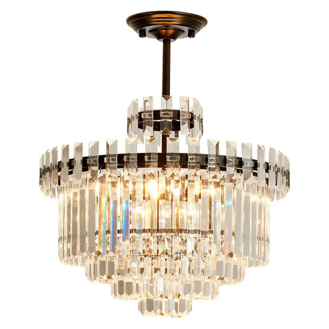 Lit 7 Light Black Crystal Chandelier Modern Semi Flush Mount Ceiling Light with 7 crystal tubes, side view