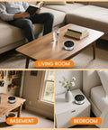 Long Life Radon Detector With 20 Year Sensor And Home Air Quality Monitor on coffee table in living room