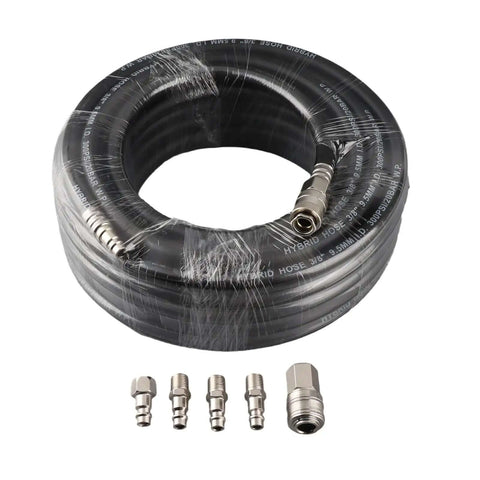 Beefy 15M Flexible Rubber Air Hose Kit Rated 900 PSI With 5PC Accessory Bundle For Tire Inflation coiled hose and fittings