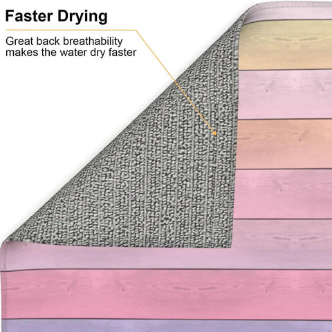 Wood Grain B Print Dish Drying Mat For Kitchen Counter Ultra Absorbent Microfiber Drying Pad showing layers and faster drying text