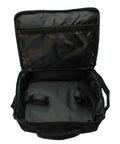 Compact Scuba Diving Regulator Bag For Travel With Durable Exterior Detachable Shoulder Strap Suitcase Style Buckle Interior Hook And Loop Straps And Transparent Document Pocket, open view showing interior straps.