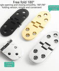 180 Degree Flush Mount Hinges For Cabinets And Furniture, Concealed Flat Door Hardware in black, gold, and silver