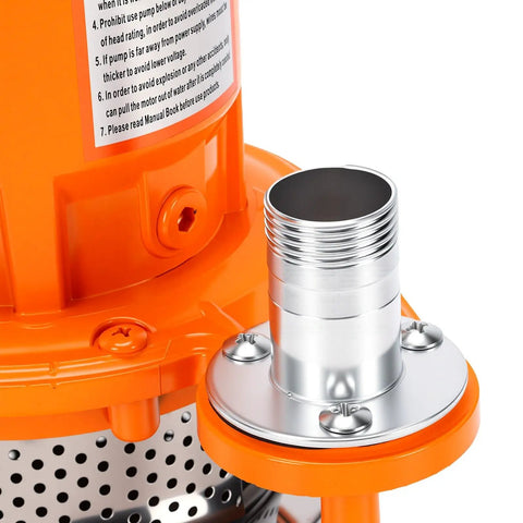Backyard Workhorse Heavy Duty Submersible Sump Pump Moves 6000 Gph Flawlessly with stainless steel outlet connection detail.