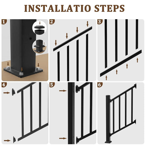Modular Black Stainless Steel Stair Railing Kit 36 Inches High By 2 Feet Long With Snap Fit Design step-by-step installation guide.