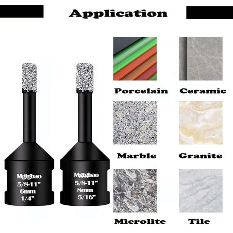 Front view of Mgtgbao diamond core drill bits with 5/8-11 thread; includes 6mm and 8mm sizes.