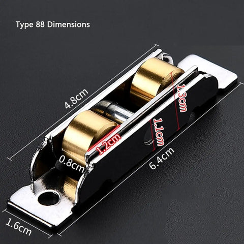 Heavy Duty Double Groove Sliding Door Window Pulley Roller Featuring Waterproof Concave Copper Wheel Design Auto Seesaw Balancing Built Tough dimensions with gold wheels