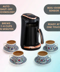 Turkish And Greek Coffee Maker For Home Use 1 To 4 Cup Capacity 400W Electric Pot BPA Free Anti Spill Design With Cook Sense Technology Delivers Authentic Foamy Brew Black
