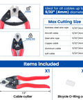 Beefy Heavy Duty Stainless Steel Cable Cutter For Wire Rope Up To Five Thirty Second Inch, includes tools and dimensions