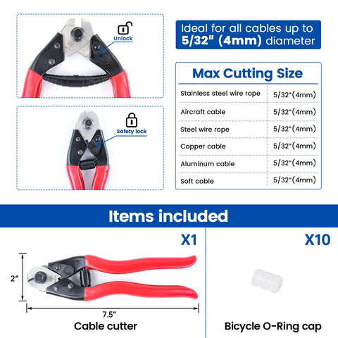 Beefy Heavy Duty Stainless Steel Cable Cutter For Wire Rope Up To Five Thirty Second Inch, includes tools and dimensions