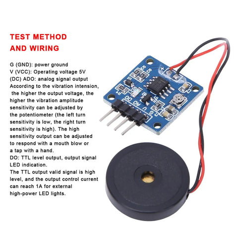 Two Pack Piezo Vibration Sensor Module 5V DC Analog Digital Output With Adjustable Sensitivity For Electronic Drums DIY Robotics Projects 20x20mm