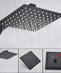 UMJIGF 8 Inch Black Shower System Thermostatic Waterfall Shower Faucet Set with square rainfall shower head and mounting details.