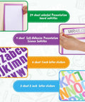 36 Sheets Science Fair Poster Boards Kit With 24 Self Adhesive Subtitles, featuring colorful letters and presentation boards.