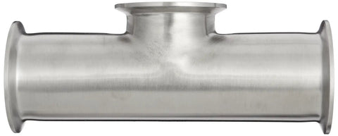 Stainless Steel 316L Sanitary Clamp Tee Fitting Short Outlet For 2 Inch Tube OD Seven Inch Length Industrial Dairy Beverage Food Grade Piping Systems Pro, side view
