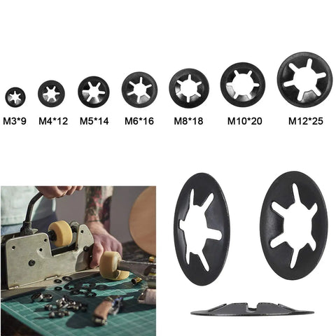 Starlock Washer Set 320 Piece Internal Tooth Locking Washers Kit With 7 Sizes M3 M4 M5 M6 M8 M10 M12, push on retainers, black finish