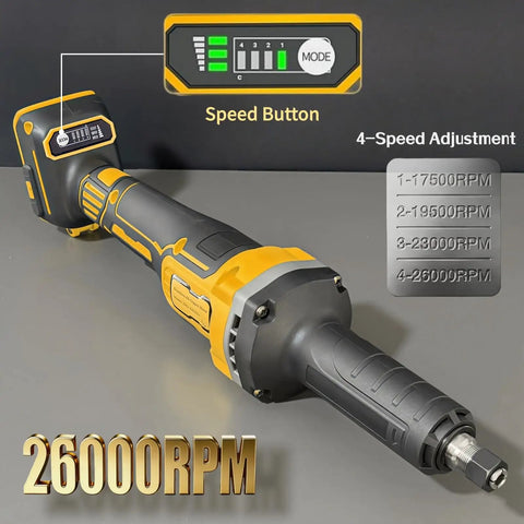 Heavy Duty Cordless Die Grinder Boasting A Beast Mode 26000 Rpm Brushless Motor with adjustable speed settings.