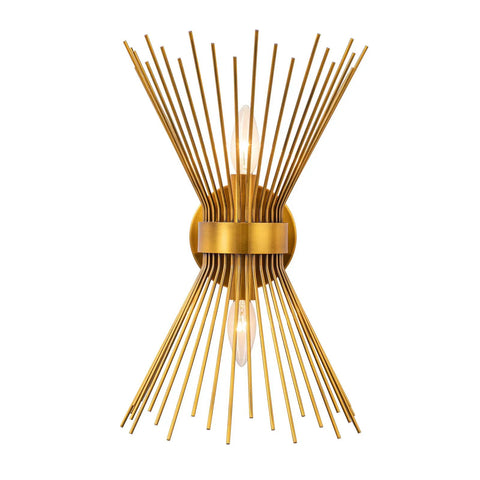 Gold Starburst Wall Sconce Vanity Light With Two Bulbs For Bathroom Hallway And Bedroom Mid Century Modern Indoor Lighting Vintage Style Wall Lamp Dope Vibe Home Decor 11 By 4.7 By 15.8 Inches