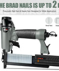2 In 1 Pneumatic Brad Nail Gun And Staple Gun For DIY Woodworking With 18 Gauge 2 Inch Brad Nails Displayed