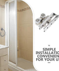 Heavy Duty Stainless Steel Sliding Door Pulleys With Smooth As Butter Bearings For Barn Door Wheels And Closet Track System, mounted in a shower.