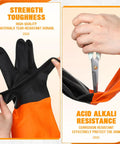 Heavy Duty Chemical Resistant Latex Gloves 12 Pairs Reusable Rubber Work Gear For Acid Oil And Grease Boss Level Industrial Hand Protection Xl Size Hustle Ready showing durable black and orange gloves being used for cutting.