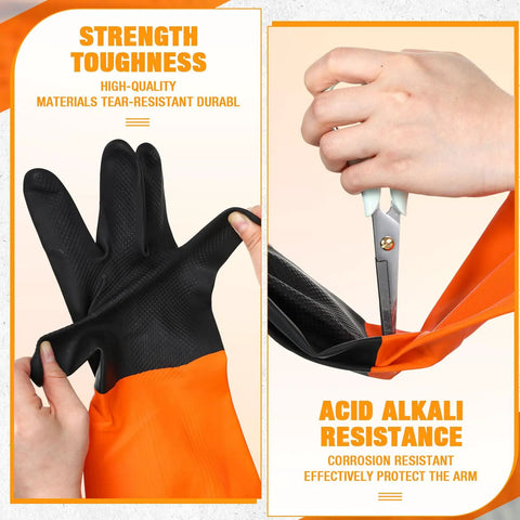 Heavy Duty Chemical Resistant Latex Gloves 12 Pairs Reusable Rubber Work Gear For Acid Oil And Grease Boss Level Industrial Hand Protection Xl Size Hustle Ready showing durable black and orange gloves being used for cutting.