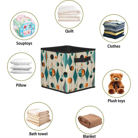 Premium Heavy Duty Foldable Storage Cubes With Reinforced Handles displaying various items like toys, clothes, and blankets.