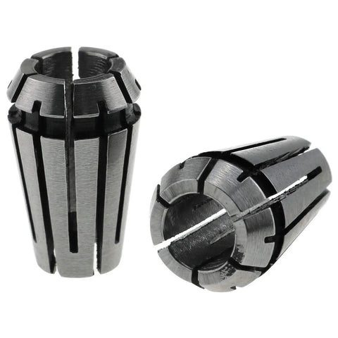 Two ER11 collet chucks for CNC milling, 1/4 inch, 65Mn steel, showcasing their high precision spring collets bit holders.
