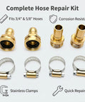 Heavy Duty Garden Hose Repair Connector Kit With Clamps Fits 3/4 Or 5/8 Inch Quick Fix Aluminum And Stainless Steel Leak Proof Durable Fix For Your Backyard Irrigation Needs Today, 3/4 and 5/8 hose connectors with clamps