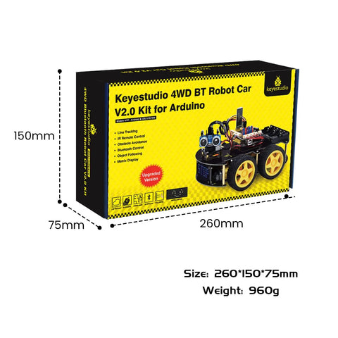 4WD Arduino Compatible Smart Car Kit For DIY Makers, Dual Programming Modes With Graphical Mixly And Arduino Code, STEM Robotics Project For Teens And Adults, Uno R3 Compatible Educational Coding Kit, 260x150x75mm box