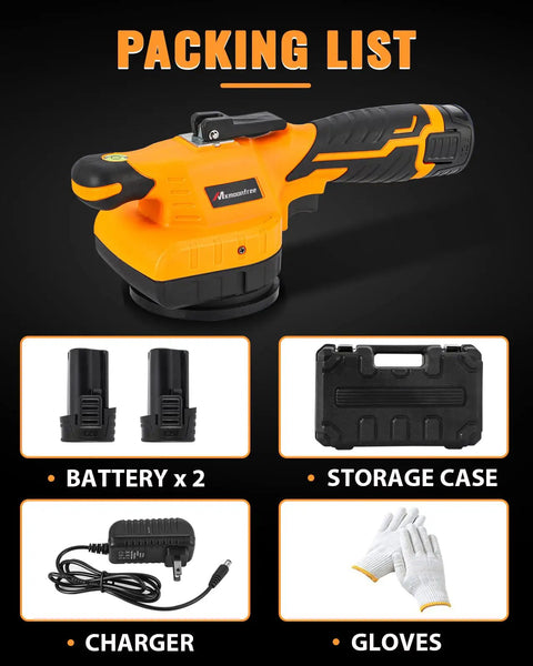 Ultra Lightweight Tile Vibration Tool With Suction Cup 2.3 Lb Workhorse, batteries, storage case, charger, and gloves