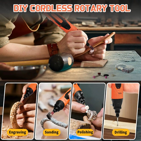 Must Have 4V Mini Cordless Rotary Tool Kit with 5 Speed USB Charging, 90 Accessories used for sanding and engraving in workshop