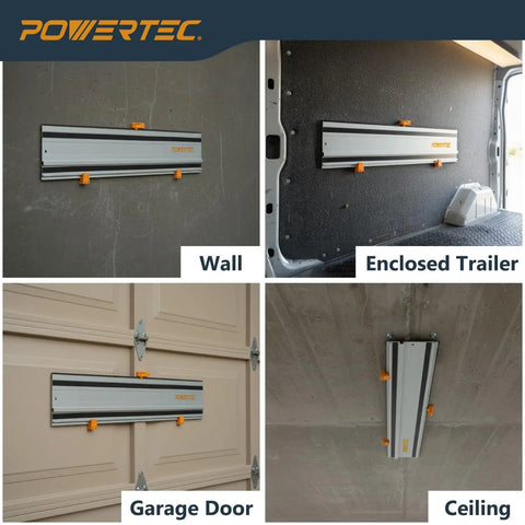 Track Saw Guide Rail Mounts 2 Pack Universal ABS Wall And Ceiling Storage Rack with Mounting Hardware in various settings