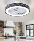 Dope Black Iron Ceiling Fan With Remote Control And Dimmable LED Lights 48W Industrial Enclosed Low Profile 19 Inch Indoor Fan in kitchen