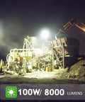 Spot Lighting Rechargeable Cordless Led Work Light Portable Floodlight illuminating a construction site at night.