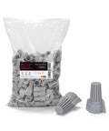 200 Pack Gray Wire Nuts With Winged Handles For Snappy Twist On Connections Awg 18 To 6 Compatible Insulated Nylon Housing and Rust Proof Steel Spring Heavy Duty Electrical Wire Ends Skip The Soldering Hassle Totally Reliable in a bag with two loose wire connectors.