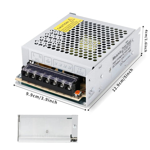 Beefy 12V 10A 120W DC Switching Power Supply Adapter 110V AC To DC Converter with dimensions and fanless design
