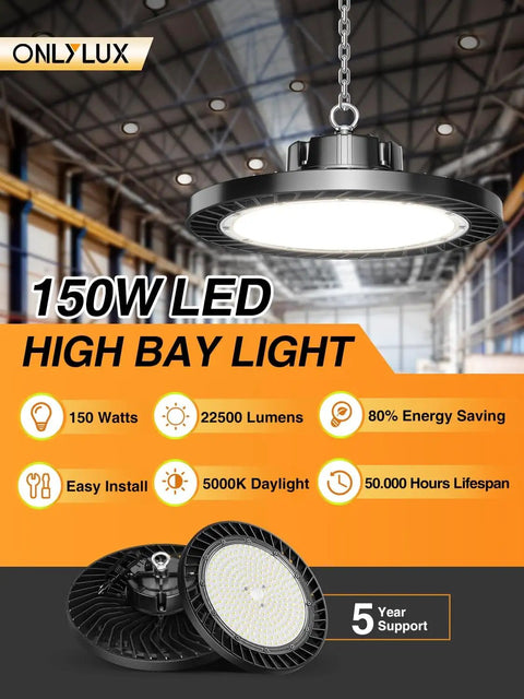 UFO LED High Bay Light 150W Daylight 5000K 22500LM 12 Pack Plug And Play Shop Lighting For Garage Workshop Warehouse Barn
