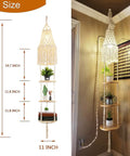 Plug In Rattan Pendant Light With Woven Bamboo Basket Shade, side view, 77-inch size, three-tier shelf with boho vibe.
