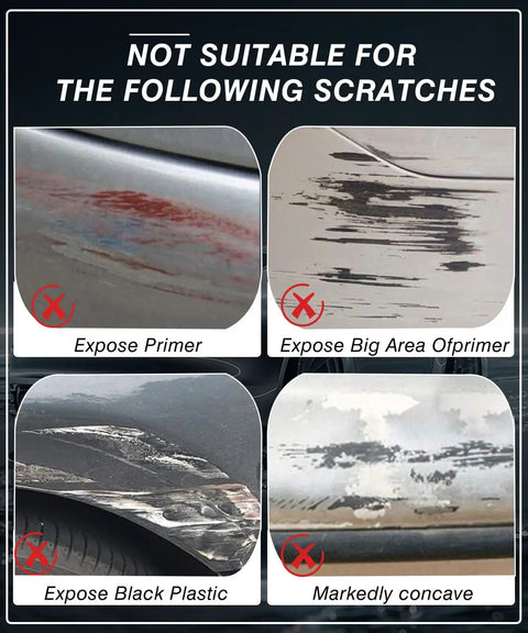 Nano Sparkle Cloth Car Scratch Remover Kit not suitable for deep scratches exposing primer or black plastic.