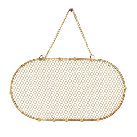 Wall Mounted Jewelry Organizer With Grid Design For Earrings Necklaces Bracelets And Watches In A Dope Sleek Iron Gold Finish Display Rack 35x18cm