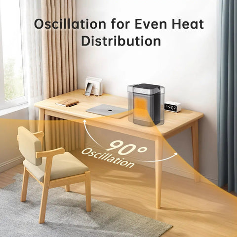 Portable Electric Space Heater With Remote Digital Display 12 Hour Timer 1500W PTC Ceramic Quick Heat in office setting